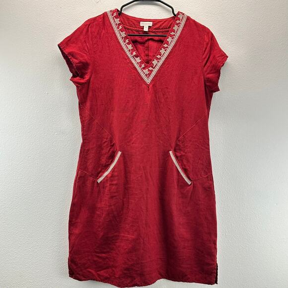 Garnet Hill Linen Embroidered Pocket Detail Dress Red Size 8 - Picture 2 of 14